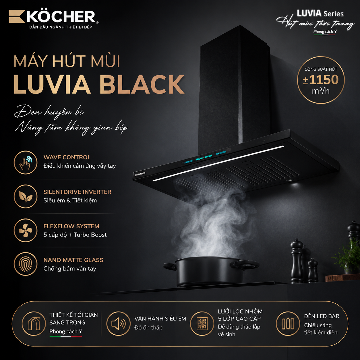 Máy hút mùi Kocher LUVIA Black